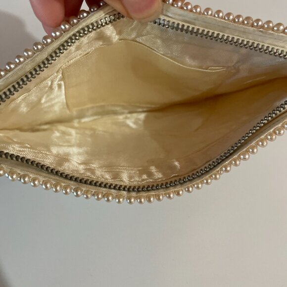 Vintage Beaded Handmade Pearl Clutch Pocketbook Evening Bag Swirl Design - Picture 5 of 6